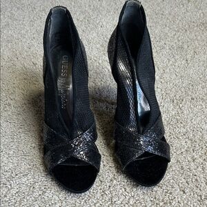 Guess by Marciano, black rhinestone encrusted heels